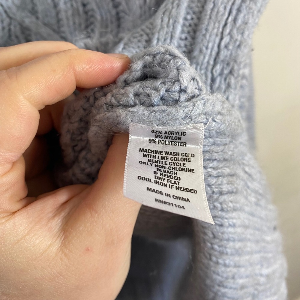 New Directions Cable Knit Turtleneck Sweater Light Blue Gray Size XL Cozy Winter - Picture 7 of 7